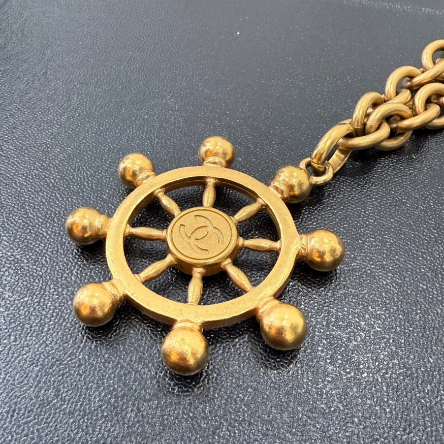   Chanel Ship Wheel Pendant Necklace P GT