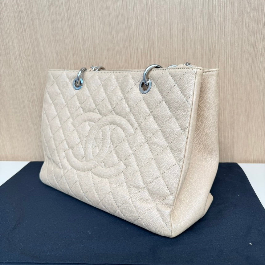 Chanel Beige Quilted Leather Shopper Tote Bag