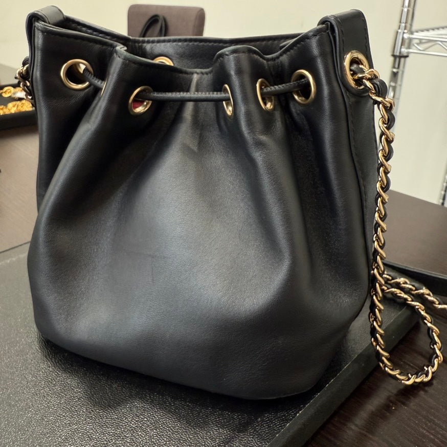 Chanel Lambskin Coco Rhinestone Bucket Chain Bag GT Black
