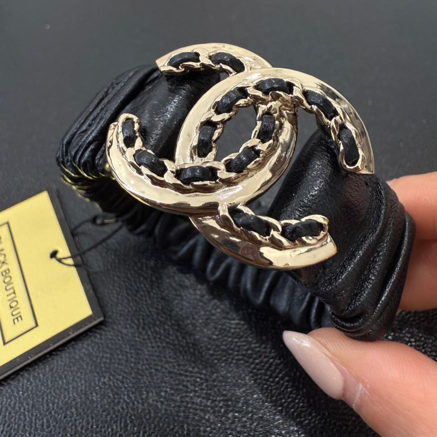 Chanel Coco Leather Bracelet Black BP GT