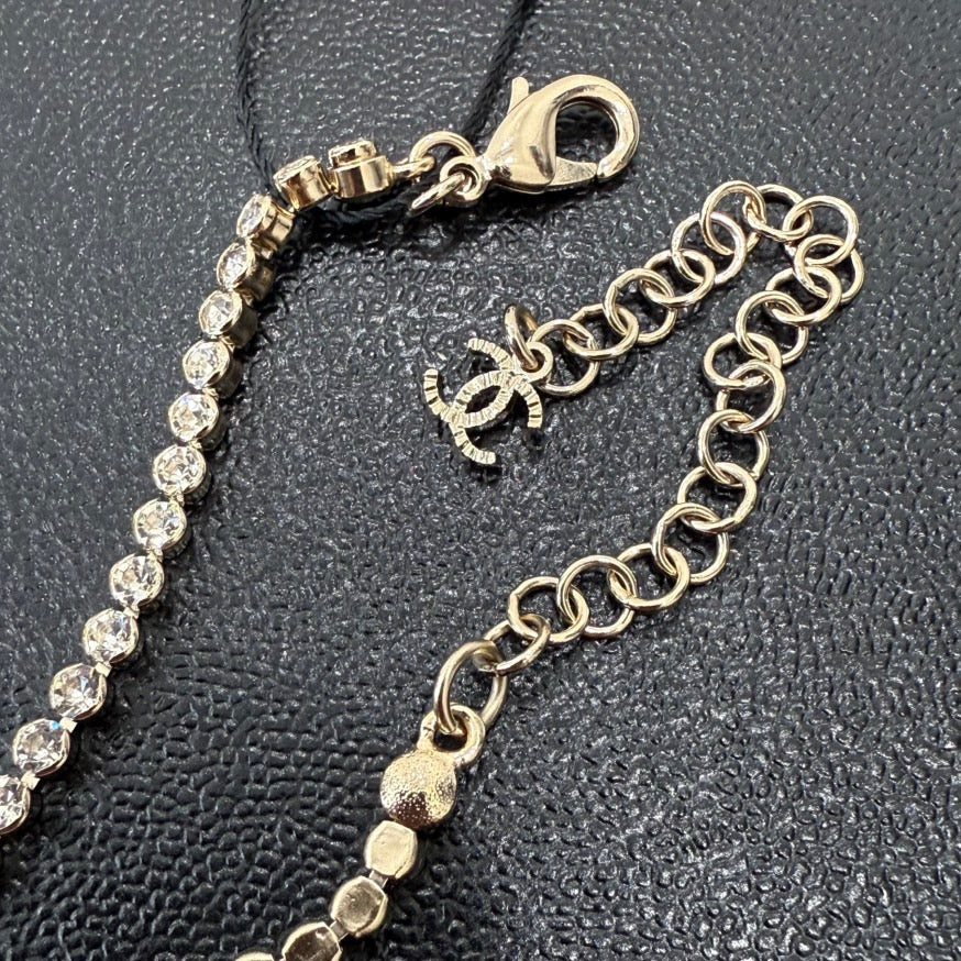 Chanel Rhinestone Pearl Perfume Bottle Necklace BS GT White Pendant