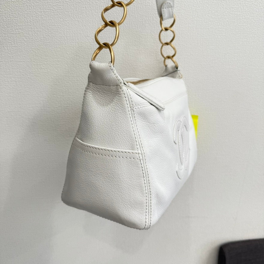 Chanel Coco Calfskin Chain Hobo Bag GT White Leather