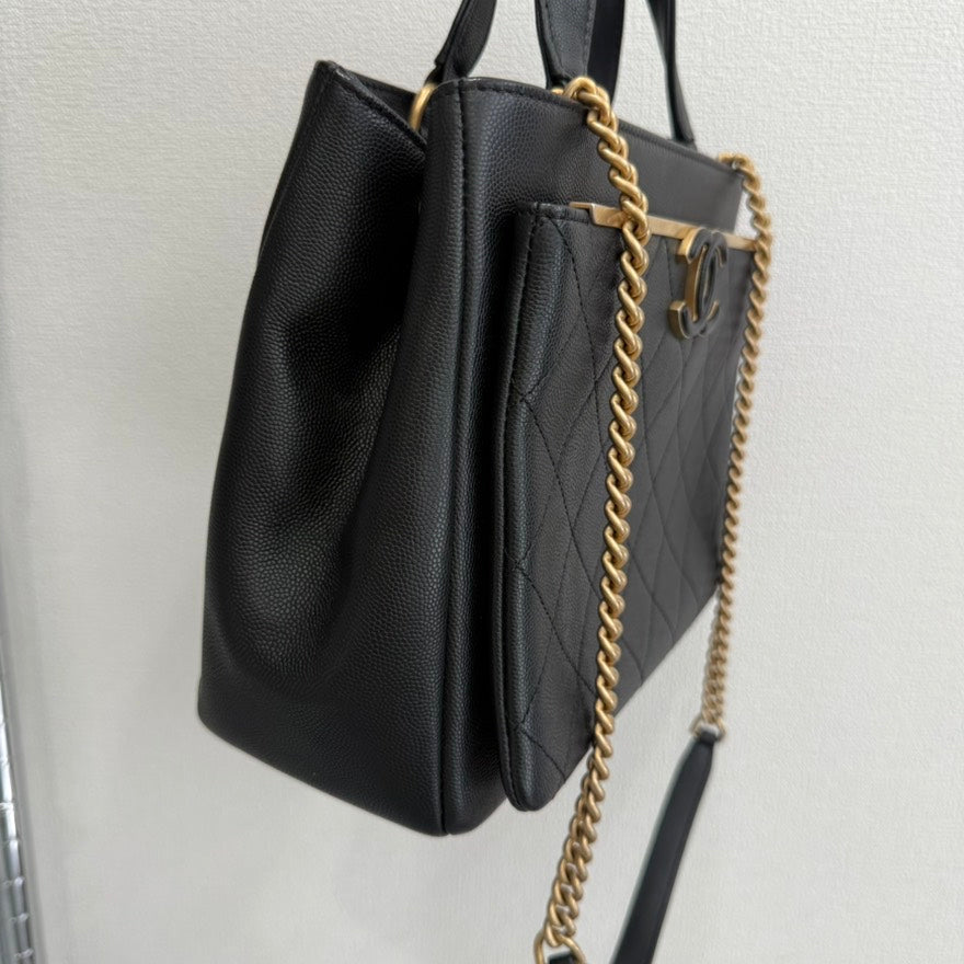 Chanel Caviar Leather way Chain Bag GT Black Shoulder Bag
