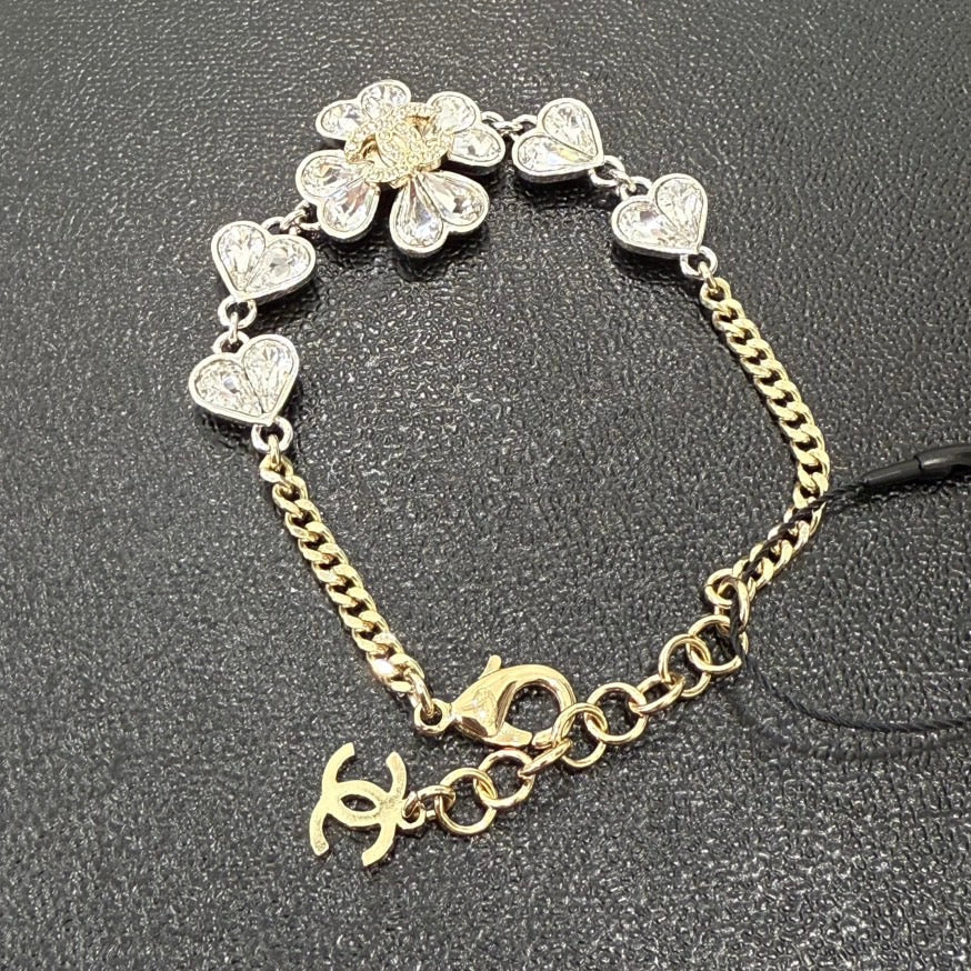 Chanel Rhinestone Clover Bracelet CS GT Gold Bracelet