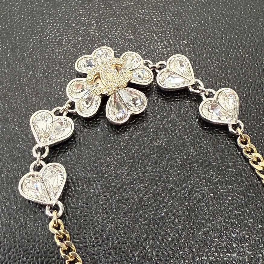 Chanel Rhinestone Clover Bracelet CS GT Gold Bracelet