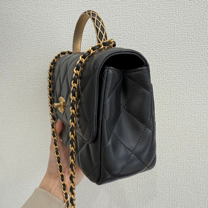 Chanel Calfskin Top Handle way Bag GT Black Leather