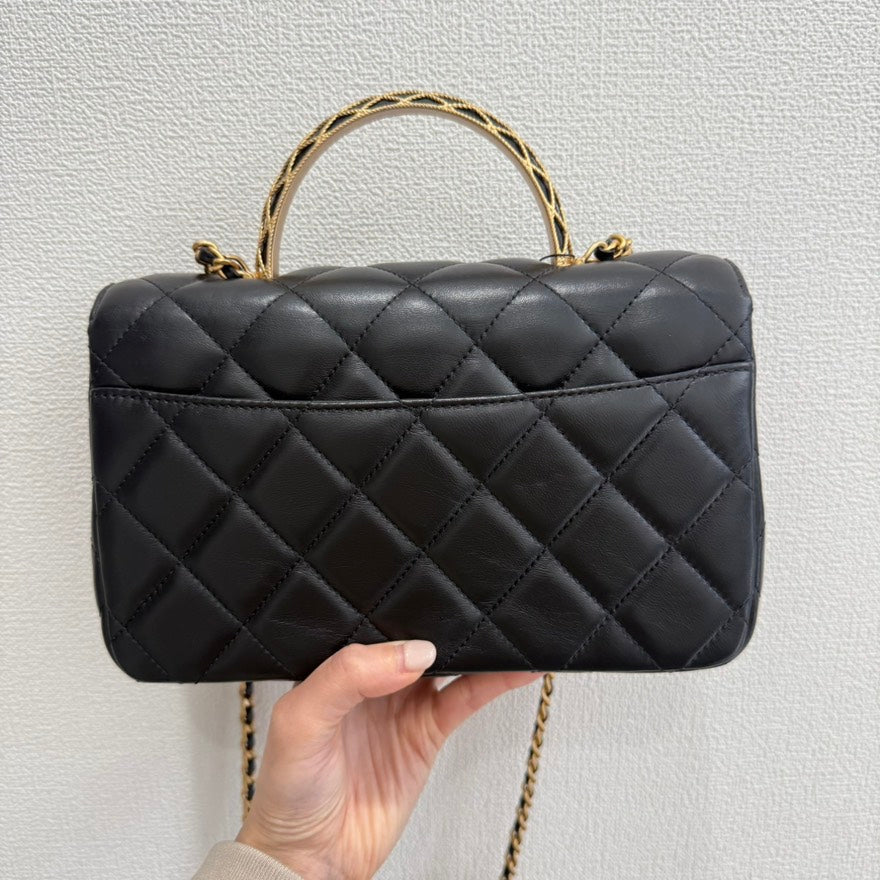 Chanel Calfskin Top Handle way Bag GT Black Leather