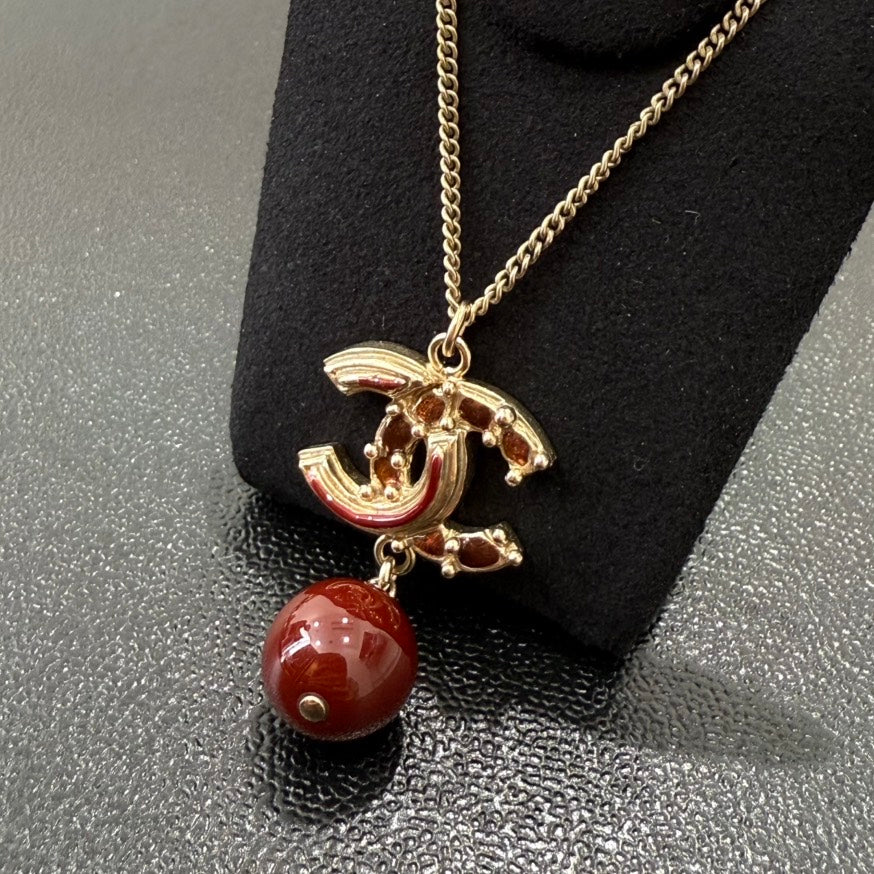 Chanel Coco Necklace GT Gold Chain Red Pendant
