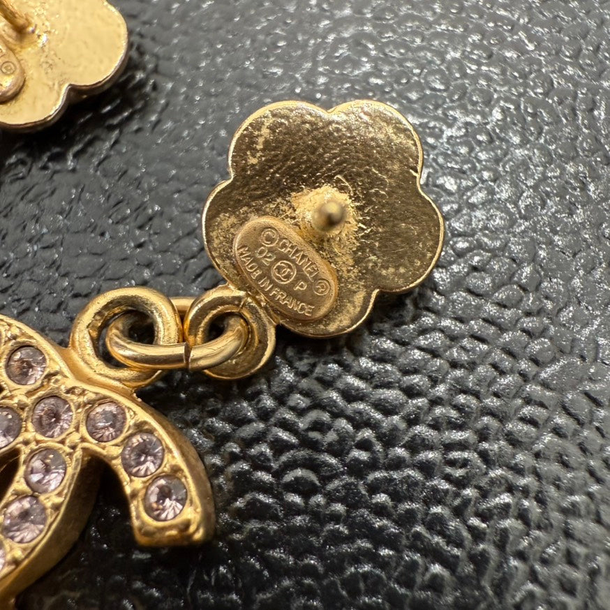 Chanel Coco Rhinestone Camellia Post Earrings Gold