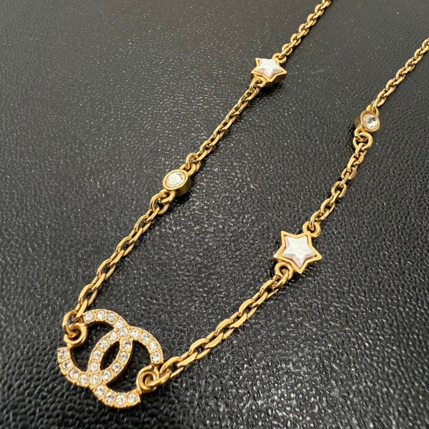 Chanel Rhinestone Coco Necklace Gold GT