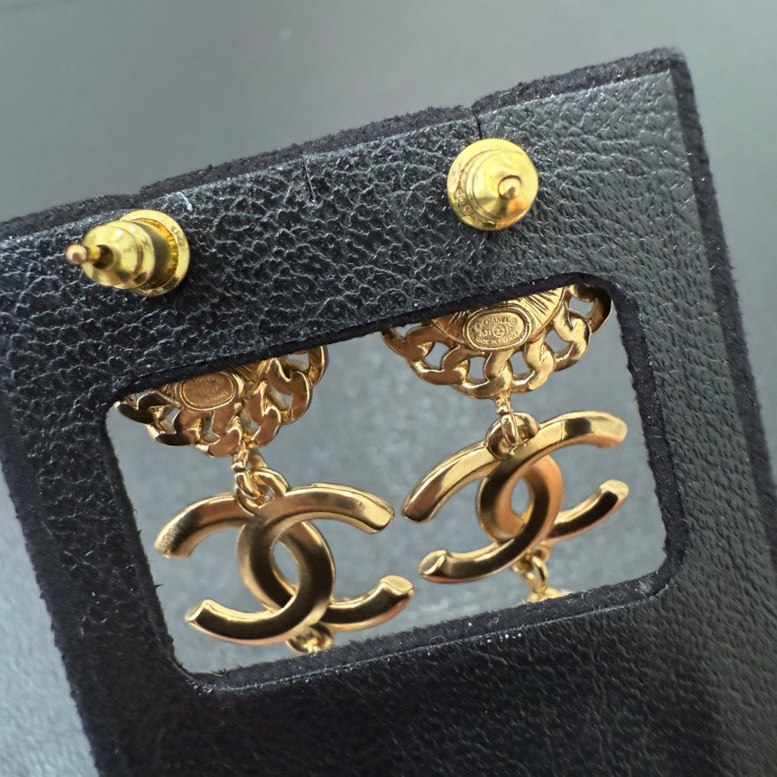 Preloved Chanel Coco Rhinestone Pearl Earrings Gold A21P GT2674
