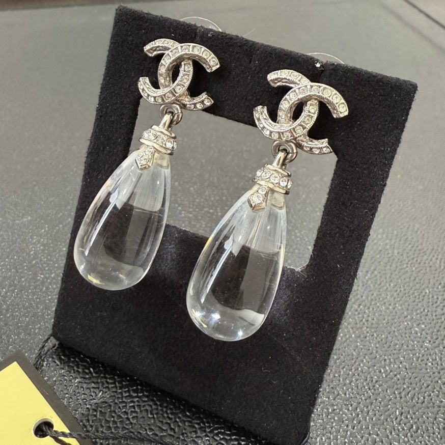 Chanel Coco Rhinestone Dangling Post Earrings AS GT Clear Earrings