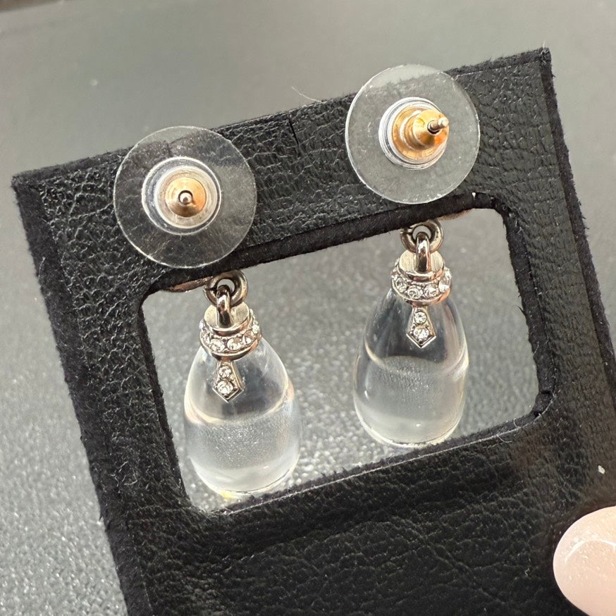 Chanel Coco Rhinestone Dangling Post Earrings AS GT Clear Earrings