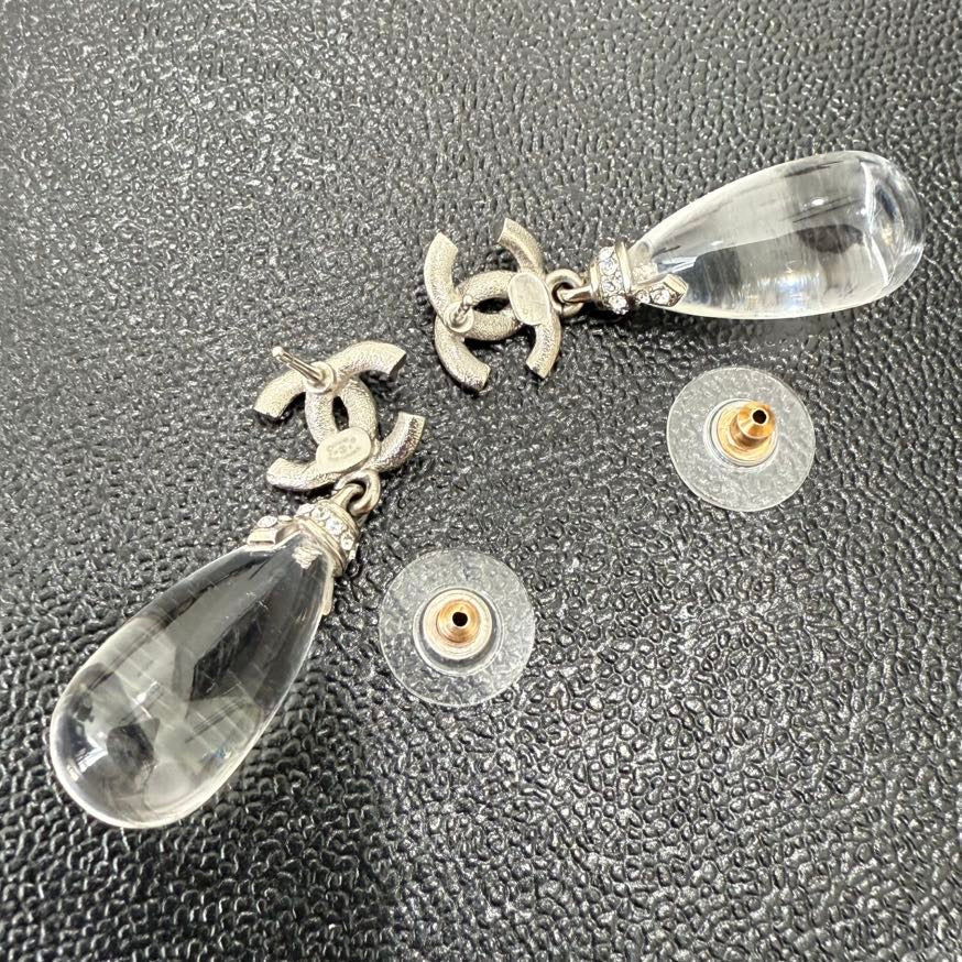 Chanel Coco Rhinestone Dangling Post Earrings AS GT Clear Earrings