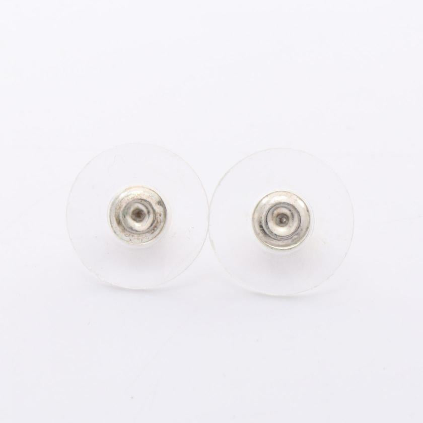CHANEL Coco Mark Ribbon Earrings Silver Gold Clear Rhinestone GP