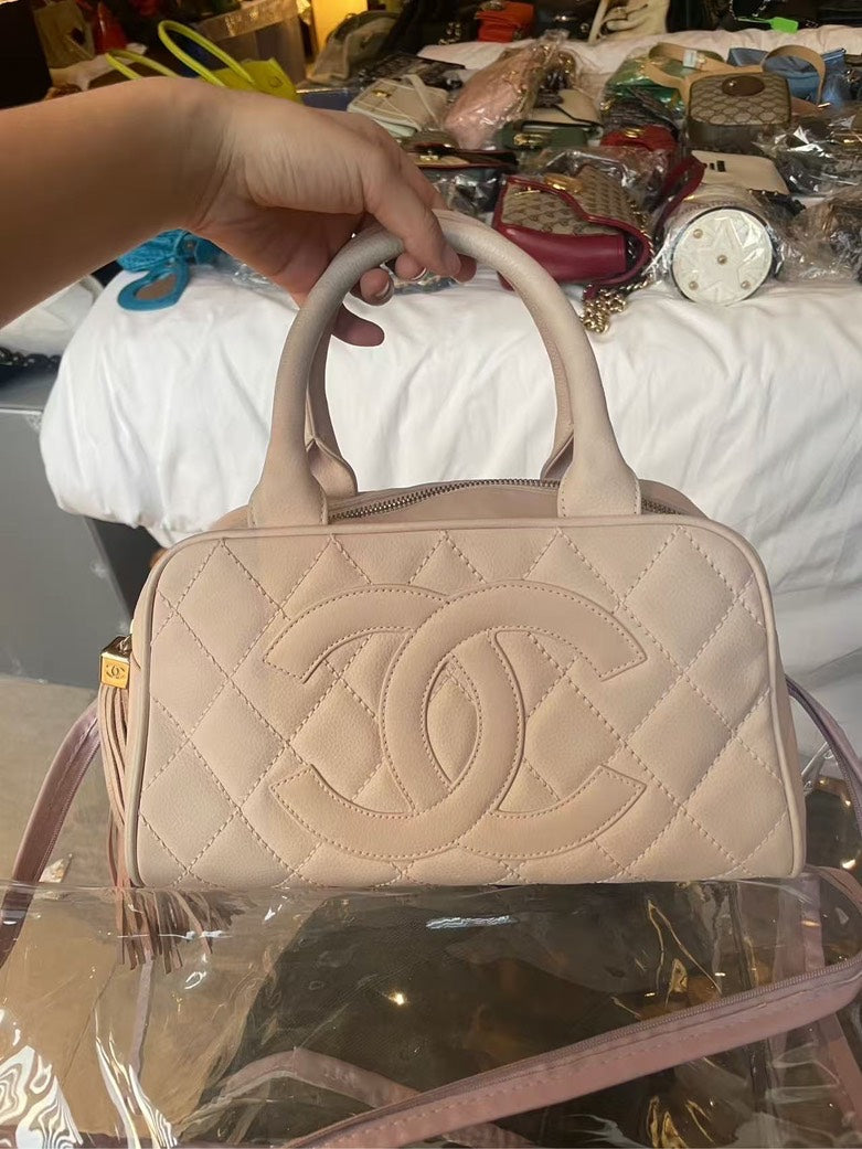Chanel Vanity Bag Beige Leather Satchel Top Handle Bag