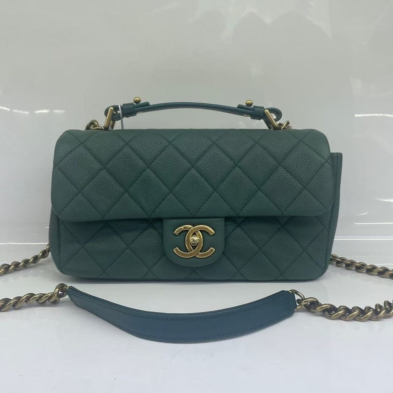 Chanel Quilted Leather Top Handle Bag HY in Green