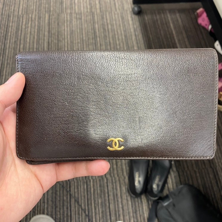 Chanel Long Wallet Brown Leather A