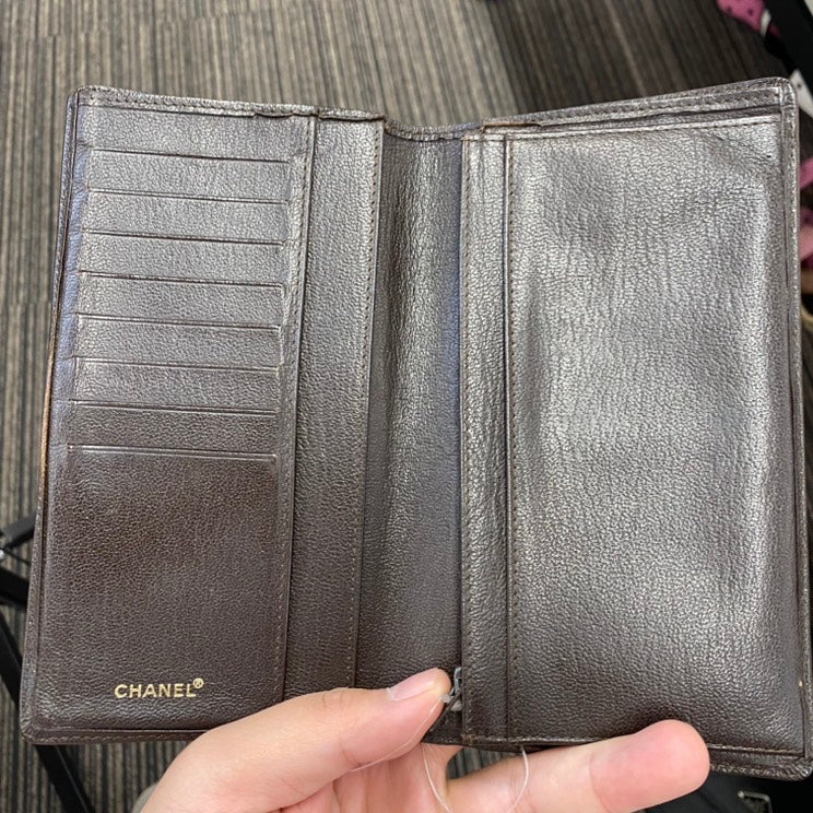 Chanel Long Wallet Brown Leather A