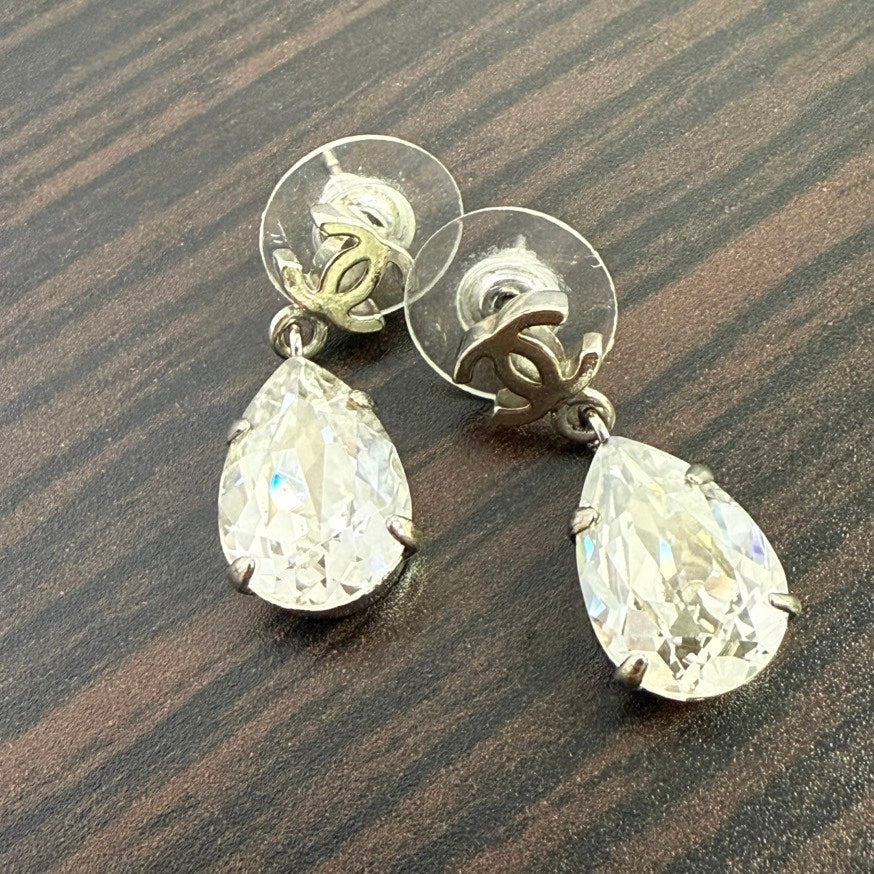 Chanel Coco Rhinestone Post Earrings AV FM Silver Earrings