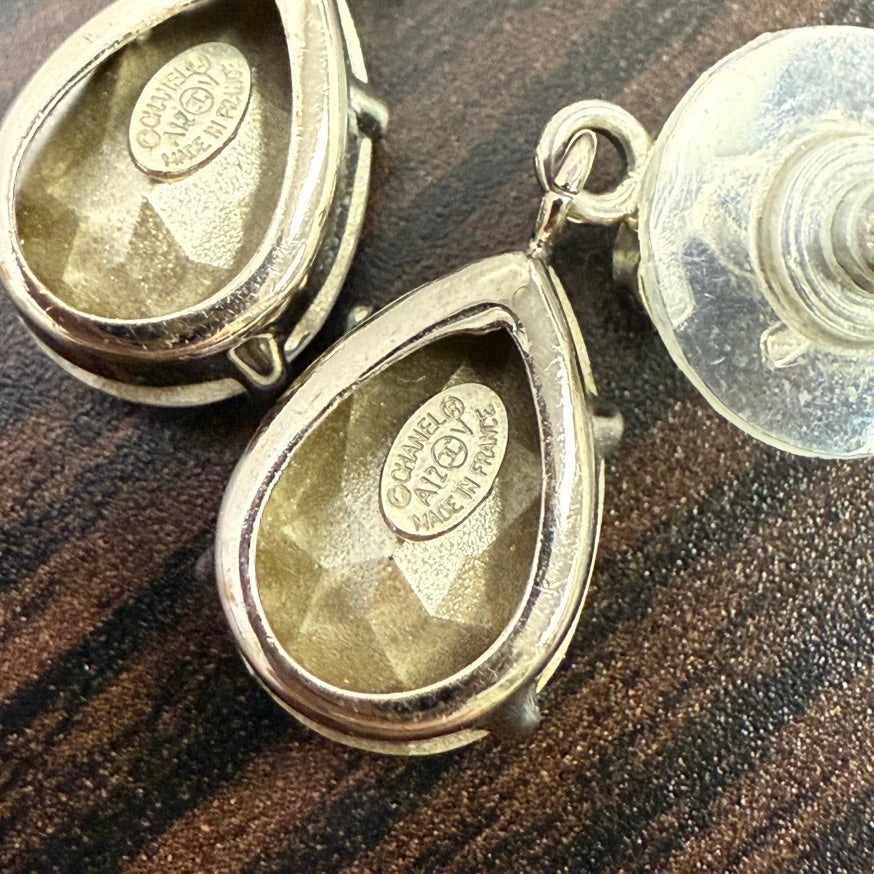 Chanel Coco Rhinestone Post Earrings AV FM Silver Earrings