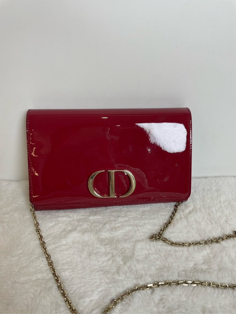 Dior Handbag Christian Bag Shoulder Bag Leather Patent Red