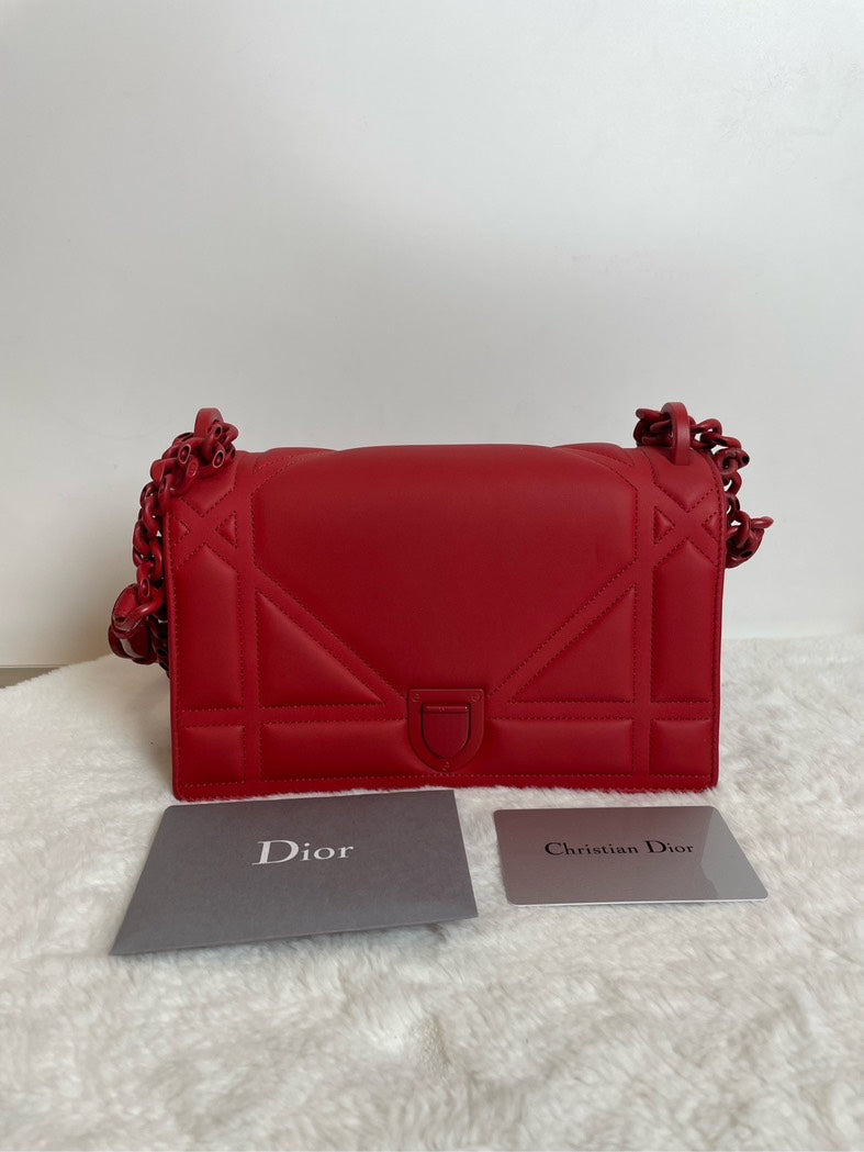 Dior Handbag Christian ama Bag Shoulder Bag Leather Red Chain