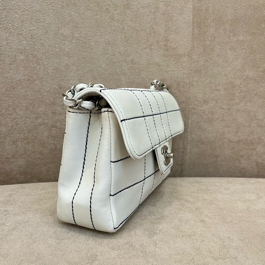 Preloved Chanel White Grid Leather Crossbody Bag