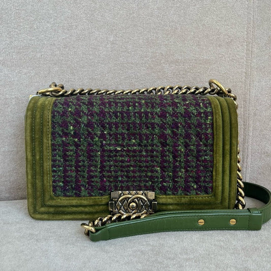 Chanel Le Boy Hmm Green Tweed Crossbody Bag