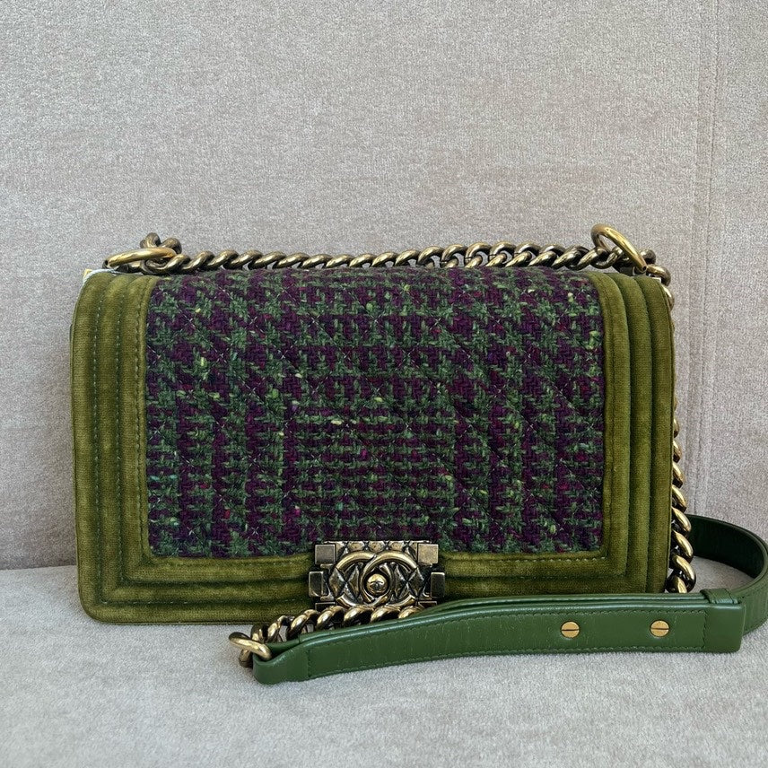 Chanel Le Boy Hmm Green Tweed Crossbody Bag