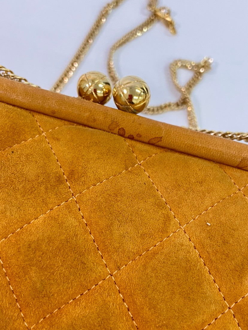CHANEL   Quilted Suede Chain Top Handle Bag Mustard