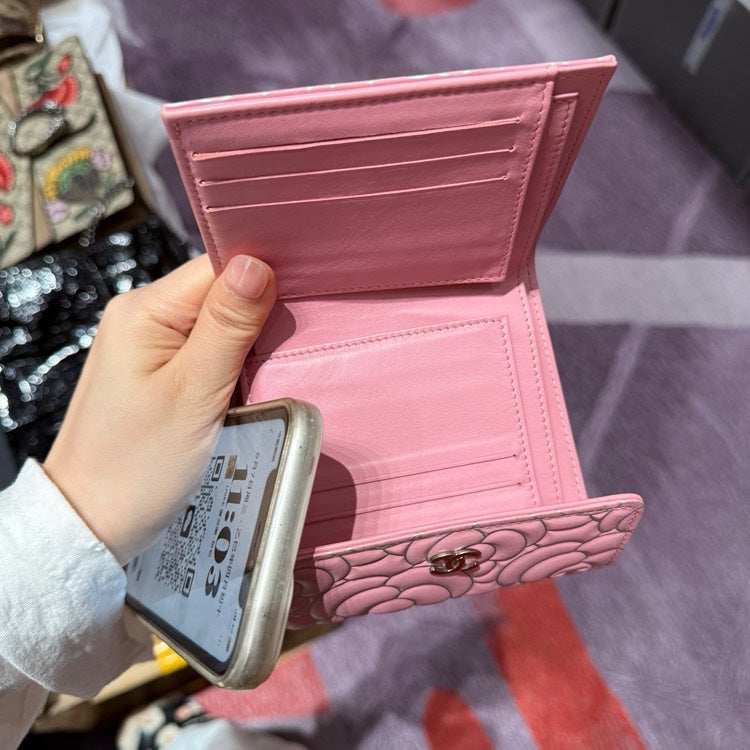 Chanel Camellia Wallet Pink Leather
