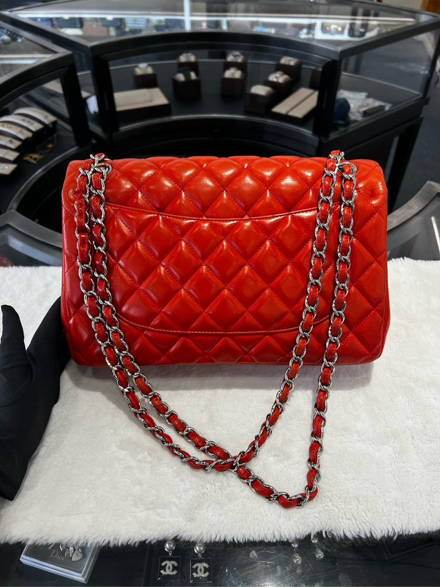 Preloved Chanel Jumbo HBG Red Leather Shoulder Bag