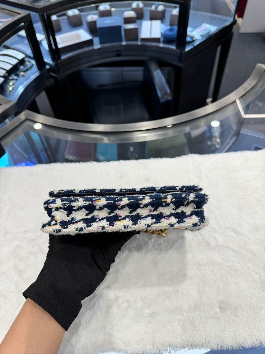 Chanel Houndstooth Wallet on Chain WOC Blue/White Clutch