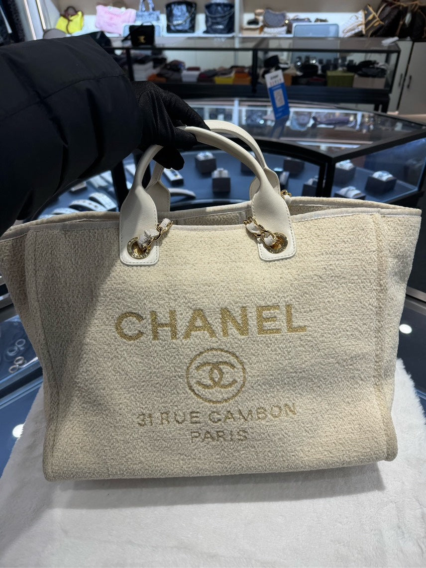 Chanel  Rue Cambon Tote Bag in White Canvas