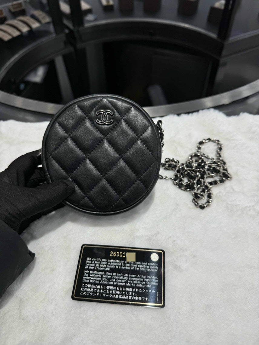 Preloved Chanel HBG Quilted Black Leather Crossbody Bag