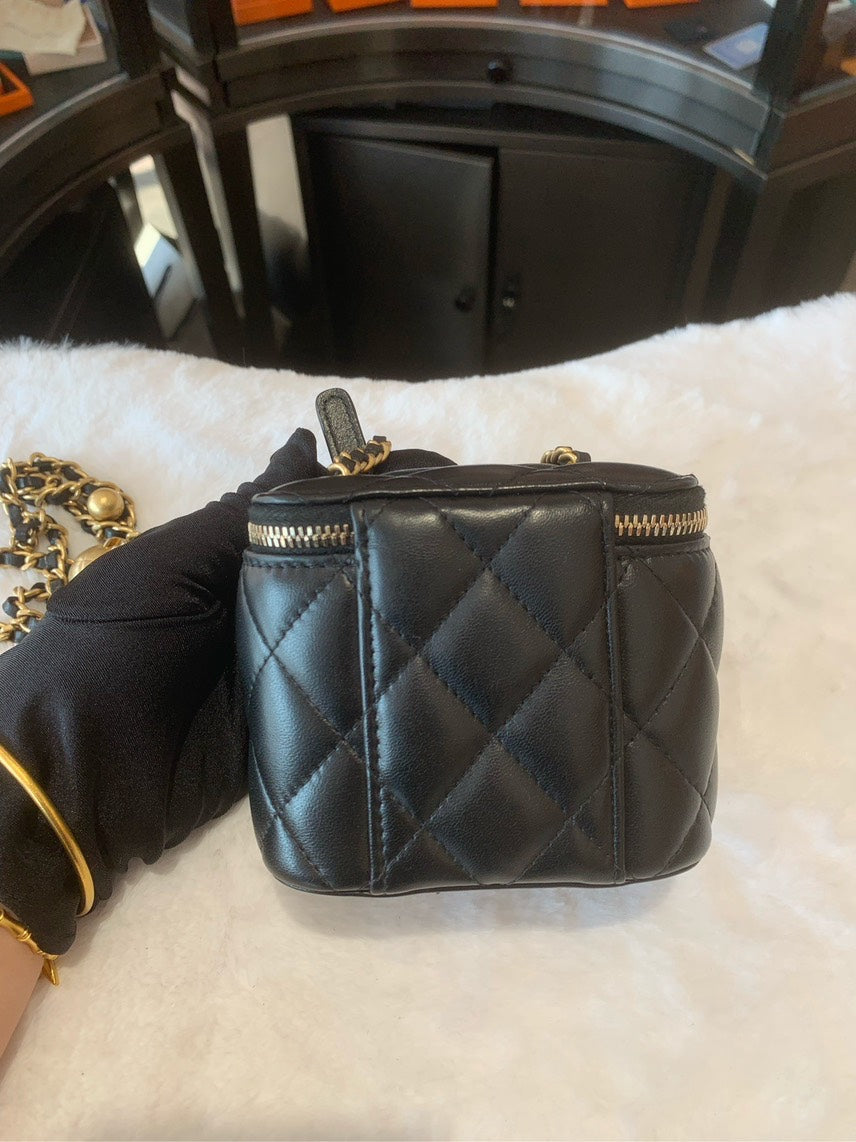 Chanel Preloved Mini Black Quilted Leather Crossbody Bag