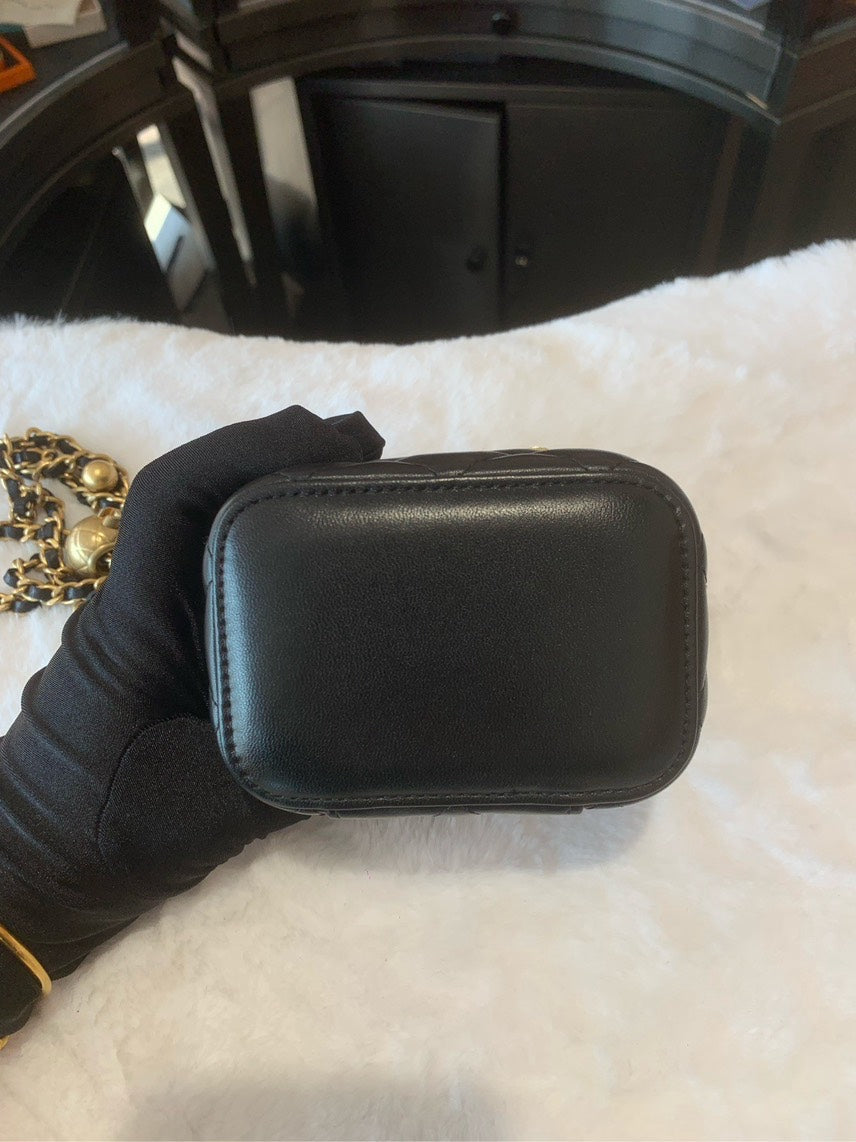 Chanel Preloved Mini Black Quilted Leather Crossbody Bag