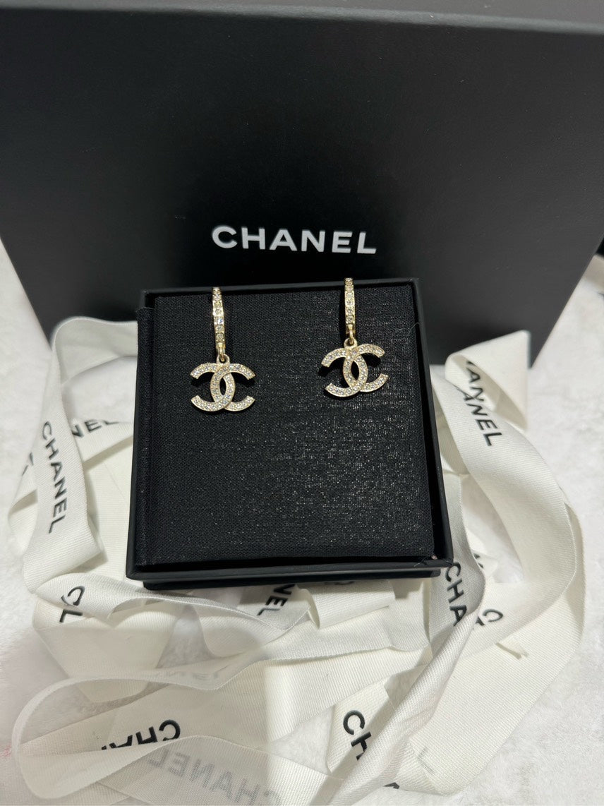 Chanel HBG Earrings Gold Diamond Statement