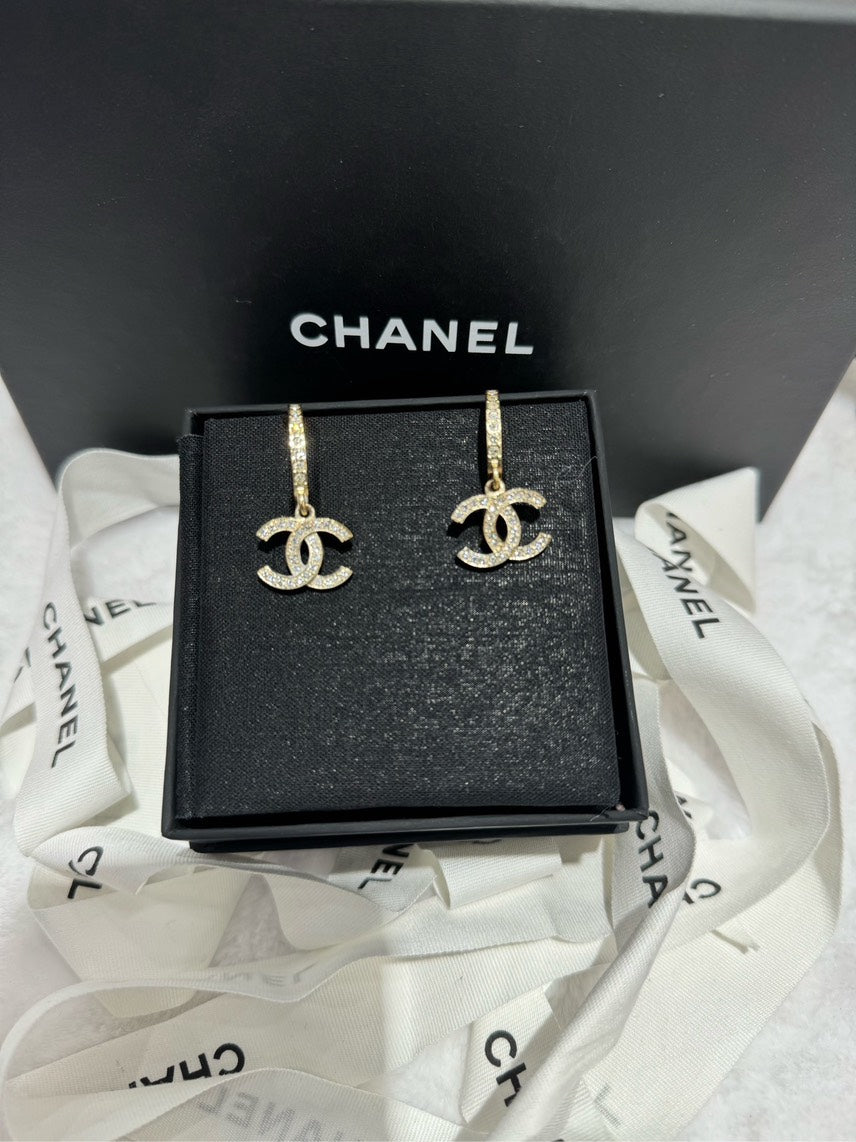 Chanel HBG Earrings Gold Diamond Statement