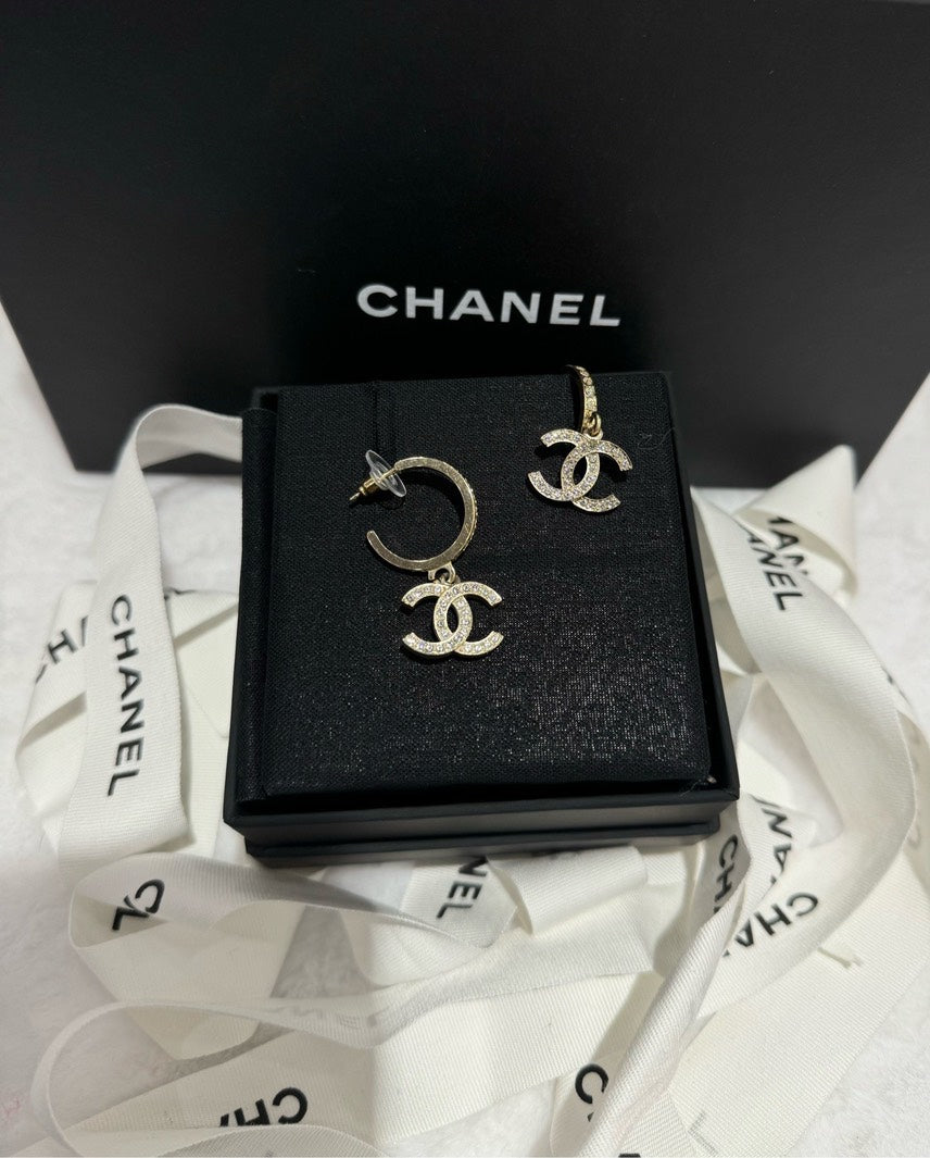 Chanel HBG Earrings Gold Diamond Statement
