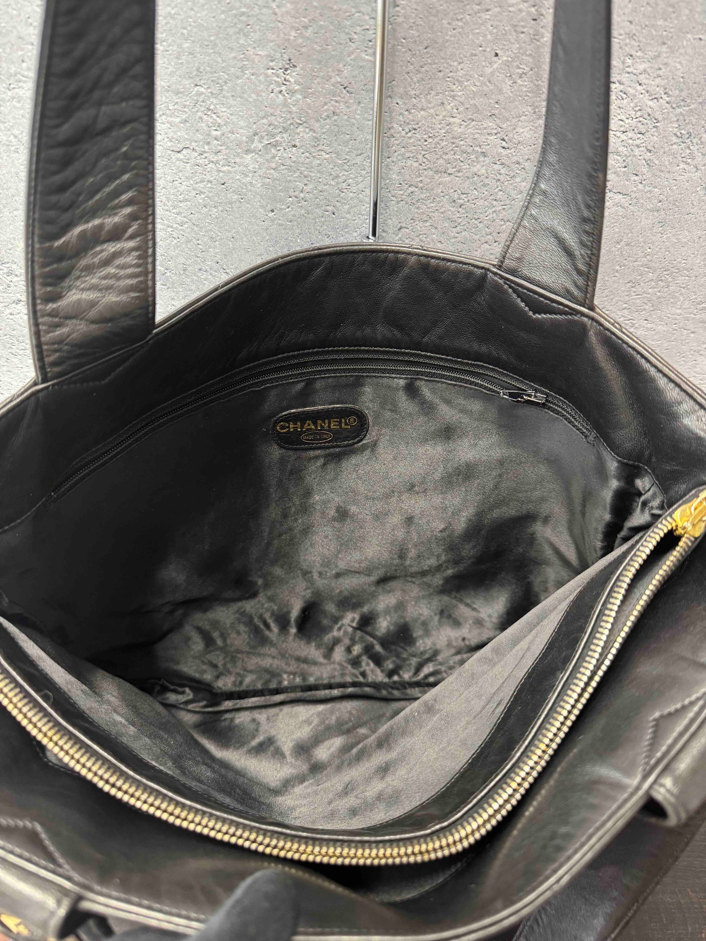 Chanel Long Strap RE Black Leather Tote