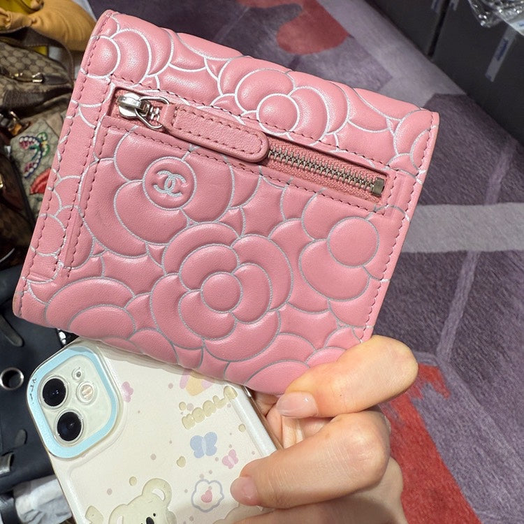 Chanel Camellia Pink Leather Wallet