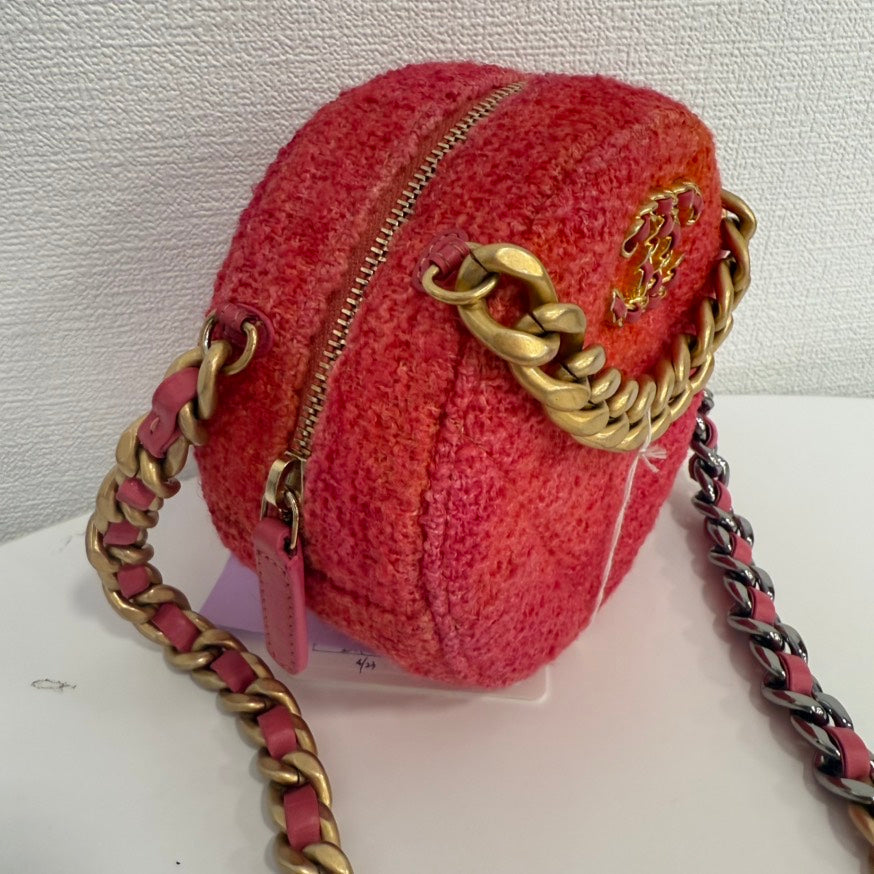 Chanel  Tweed way Round Chain Bag Red Crossbody