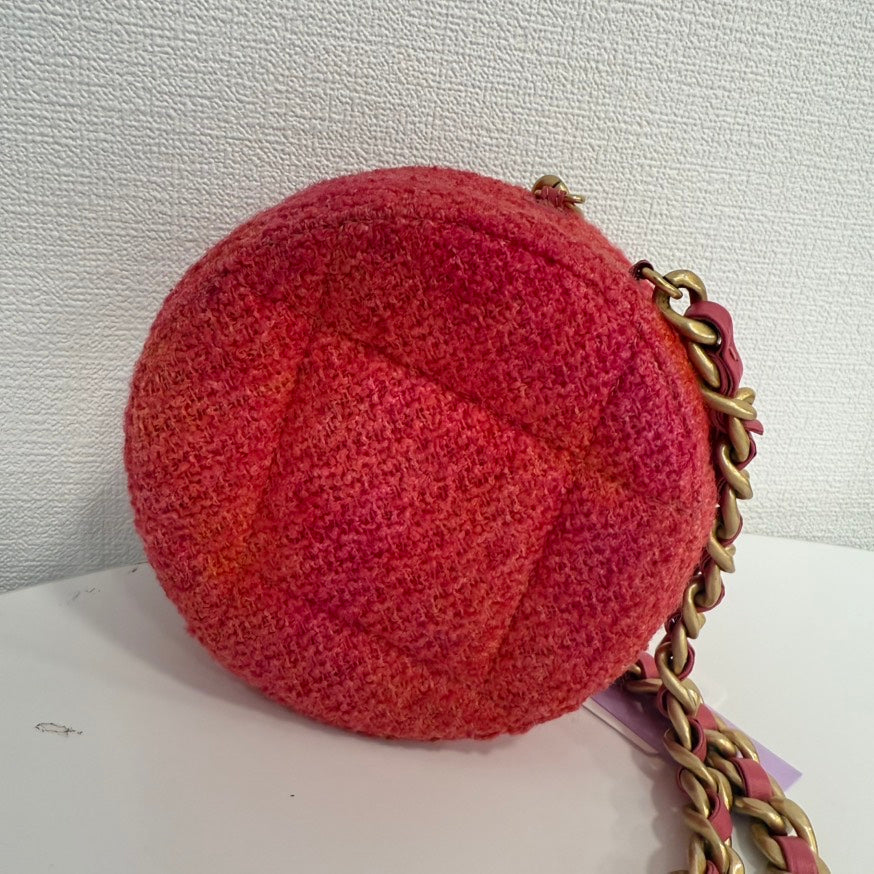 Chanel  Tweed way Round Chain Bag Red Crossbody