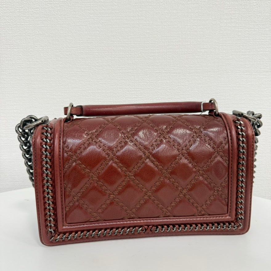 Chanel Calfskin Boy Top Handle way Bag Burgundy
