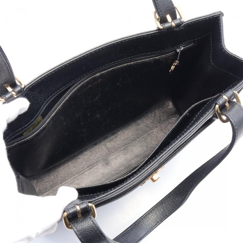 CHANEL Coco Mark Handbag Caviar Skin Black Gold Hardware