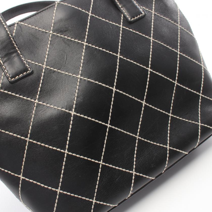 CHANEL Wild Stitch Handbag Tote Bag Leather Black Gold Hardware