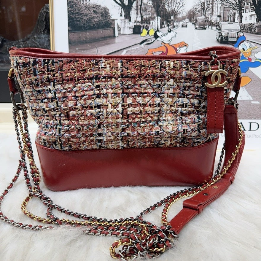 Chanel Gabriel Hobo Bag Red Leather & Tweed