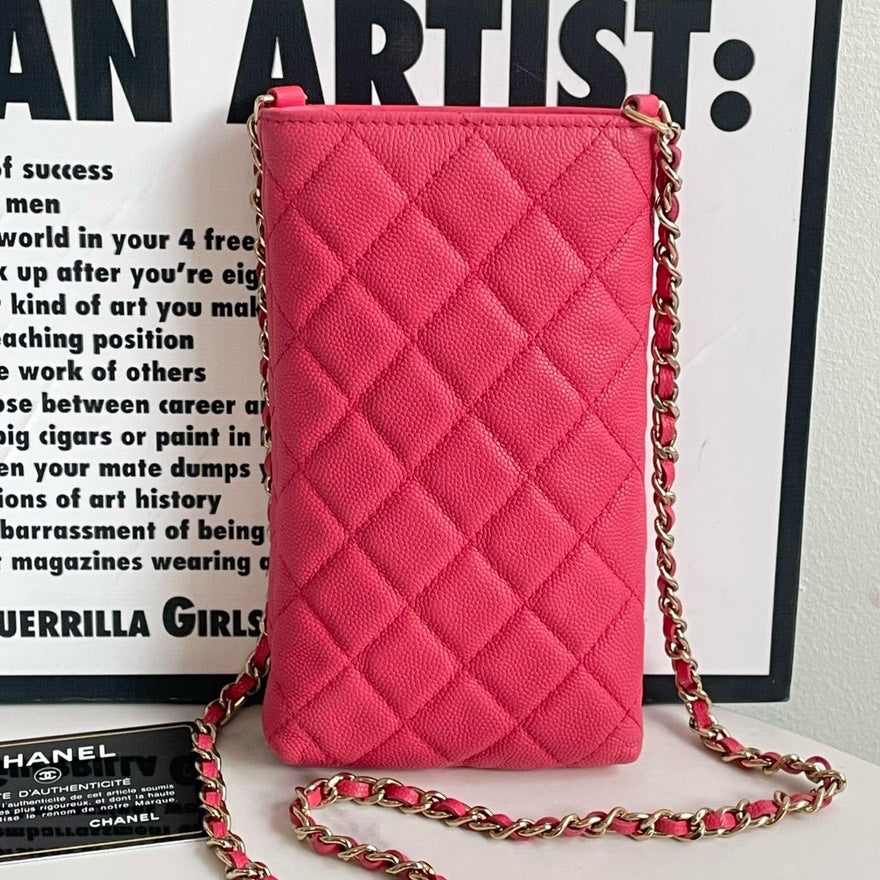 Preloved?? Chanel Phone Bag on Chain, Caviar Leather (2020) #13906